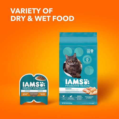 IAMS Proactive Health Dry Cat Food, Indoor Weight and Hairball Care Cat Food Dry Recipe, with Real Chicken in Every Bite, 22 lb. Bag